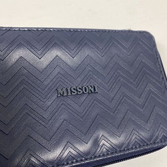 Missoni Toiletry Bag Zipper Travel Pouch Navy Blue Delta Luxe Cosmetic Organizer - Picture 3 of 9